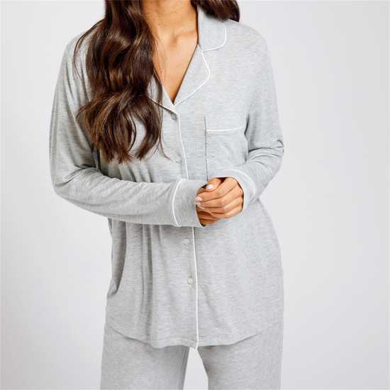 Chelsea Peers Modal Button Up Pyjama Set Grey Дамски пижами