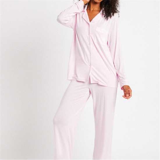 Chelsea Peers Modal Button Up Pyjama Set Pink Дамски пижами