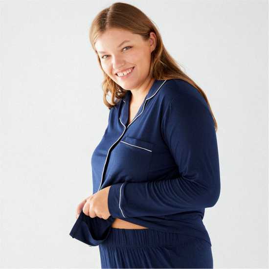 Chelsea Peers Modal Button Up Pyjama Set Морска синьо Дамски пижами