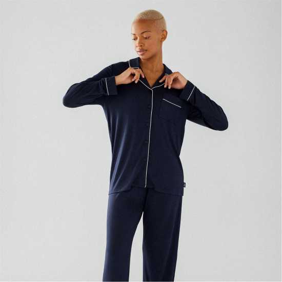 Chelsea Peers Modal Button Up Pyjama Set Морска синьо Дамски пижами