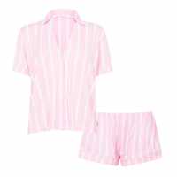 Chelsea Peers Chelsea Peers Classic Short Sleeve Set Pink Stripe Дамски пижами