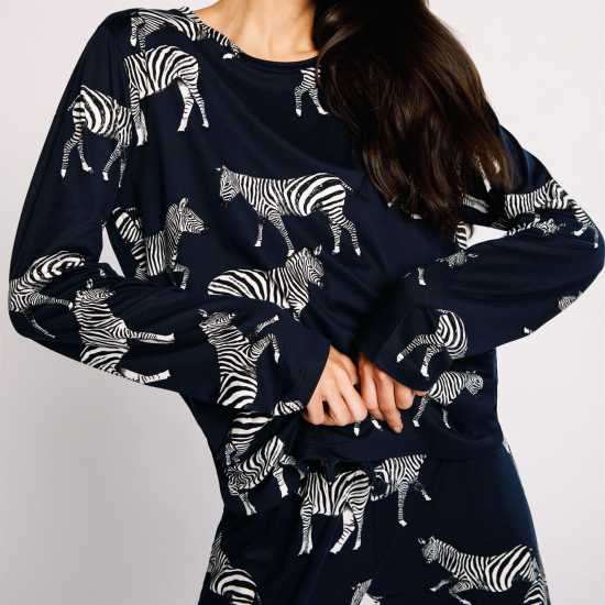 Chelsea Peers Classic Pyjama Set Зебра Нави Дамски пижами