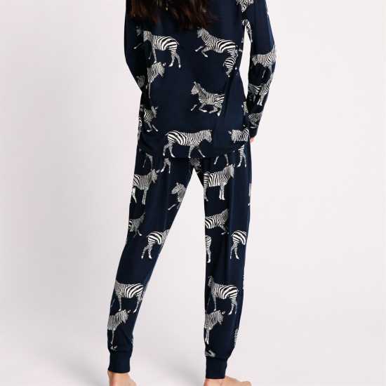 Chelsea Peers Classic Pyjama Set Zebra Navy Дамски пижами