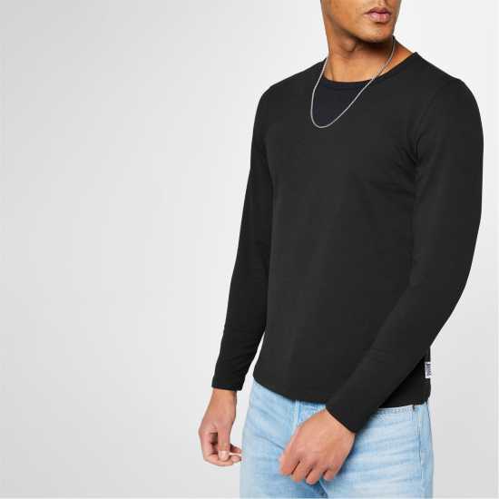 Lonsdale Мъжка Блуза Long Sleeve T Shirt Mens Black Мъжки долни дрехи