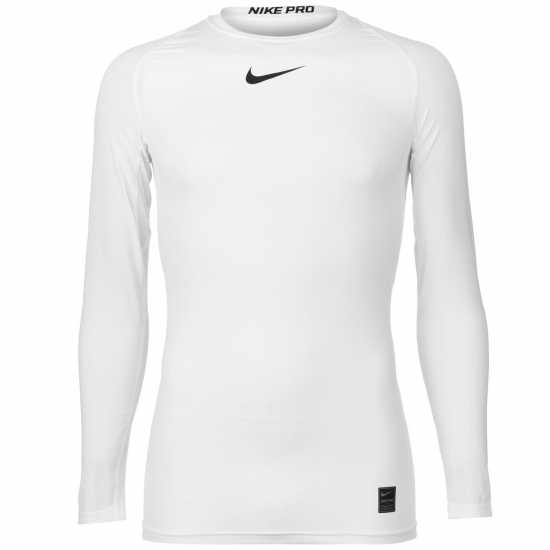 Nike Мъжка Блуза Pro Core Long Sleeve T Shirt Mens Бяло Мъжки долни дрехи