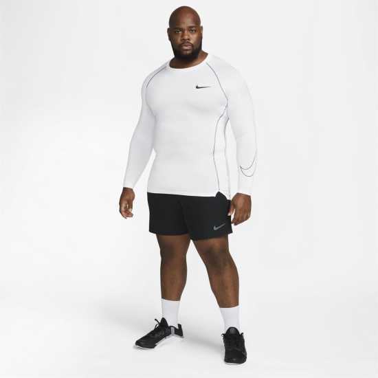 Nike Мъжка Блуза Pro Core Long Sleeve T Shirt Mens Бяло Мъжки долни дрехи