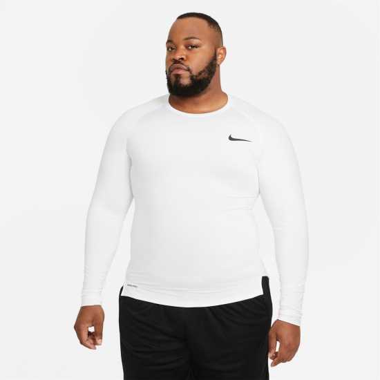 Nike Мъжка Блуза Pro Core Long Sleeve T Shirt Mens Бяло Мъжки долни дрехи