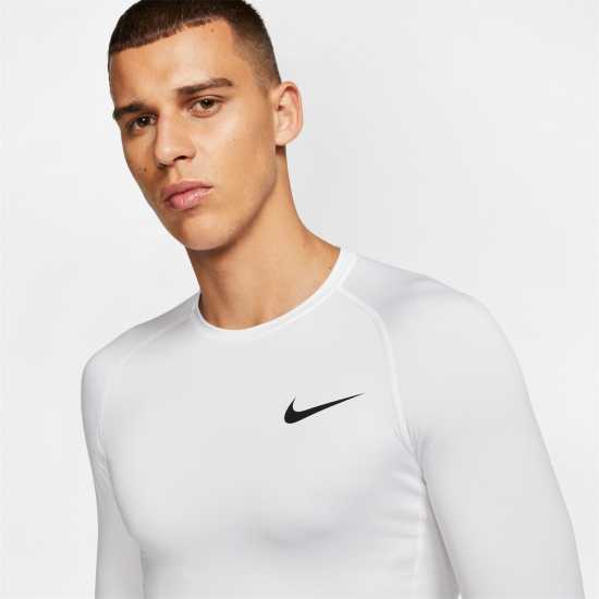 Nike Мъжка Блуза Pro Core Long Sleeve T Shirt Mens Бяло Мъжки долни дрехи