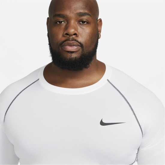 Nike Мъжка Блуза Pro Core Long Sleeve T Shirt Mens White Мъжки долни дрехи