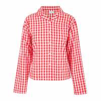 Linea Boxy Relaxed Fit Long Sleeve Pyjama Top Червено/Бяло 