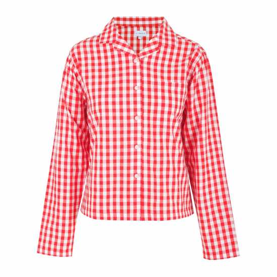 Linea Boxy Relaxed Fit Long Sleeve Pyjama Top Червено/Бяло 