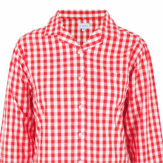Linea Boxy Relaxed Fit Long Sleeve Pyjama Top Червено/Бяло 