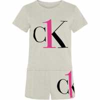 Calvin Klein Short Sleeve Pyjama Set Womens Buff Heather Дамски пижами