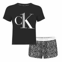 Calvin Klein Short Sleeve Pyjama Set Blk/Wht Дамски пижами