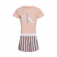 Calvin Klein Short Sleeve Pyjama Set Peach Melba Дамски пижами