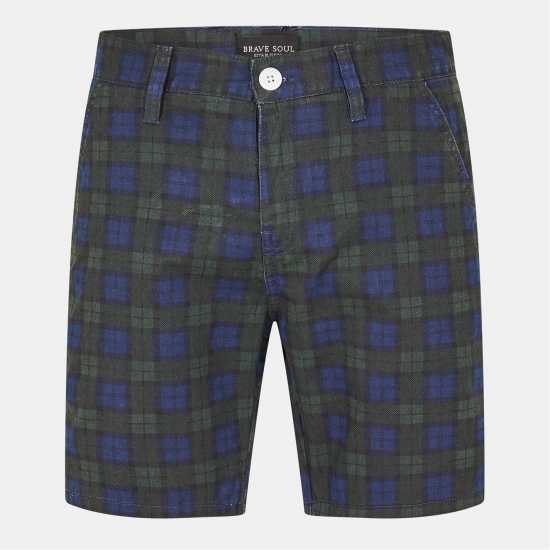 Brave Soul Check Print Cotton Twill Shorts  