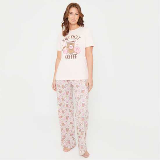 Linea Coffee Wide Leg Cotton Pyjama Set  