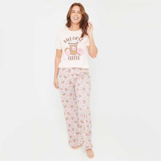 Linea Coffee Wide Leg Cotton Pyjama Set  