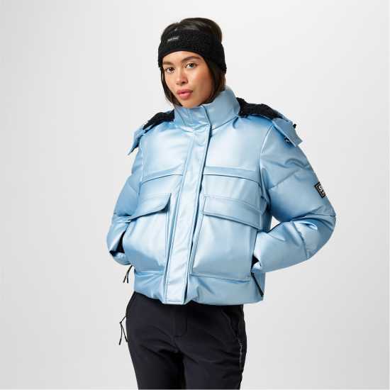 Jack Wills Cropped Puffer Jacket Метален син Дамски грейки