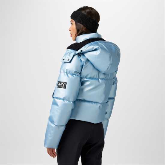 Jack Wills Cropped Puffer Jacket Метален син Дамски грейки