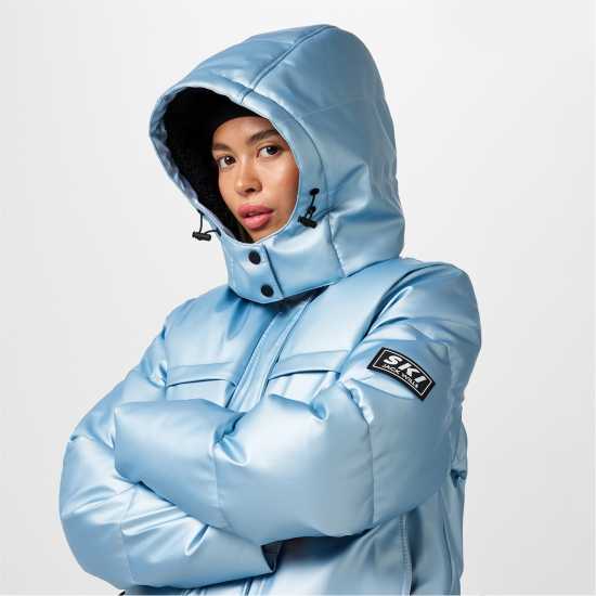 Jack Wills Cropped Puffer Jacket Метален син Дамски грейки