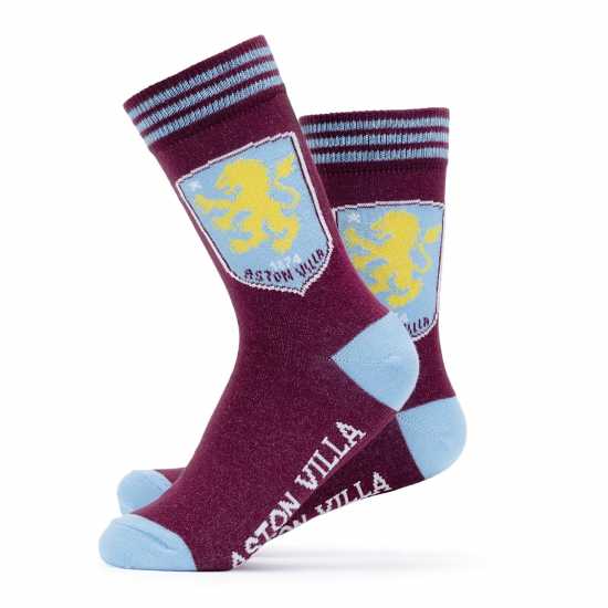 Aston Villa Officially Licensed Crest White Socks Size 7-11 Unisex  