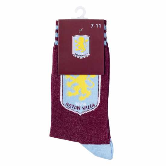 Aston Villa Officially Licensed Crest White Socks Size 7-11 Unisex  