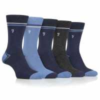 Farah 5 Pack Bamboo  Socks Mens Navy/Blue 