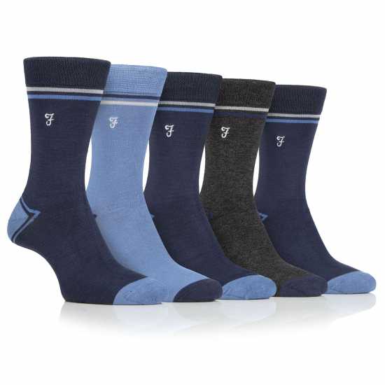 Farah 5 Pack Bamboo Socks Mens Navy/Blue Farah 5 Pack Bamboo Socks Mens Navy/Blue