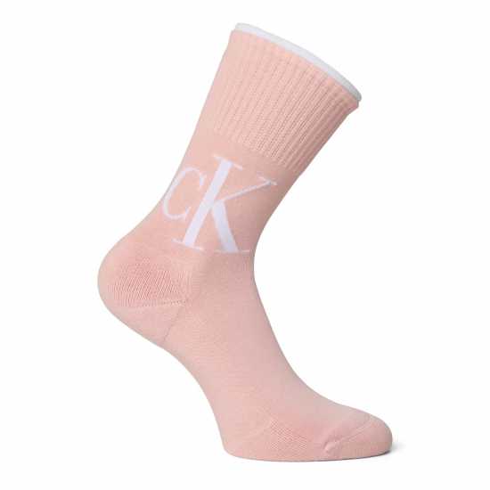 Дамски чорапи Calvin Klein 2-Pack Logo Shocks Бяло/Розово розе Calvin Klein 2-Pack Logo Shocks Бяло/Розово розе Дамски чорапи