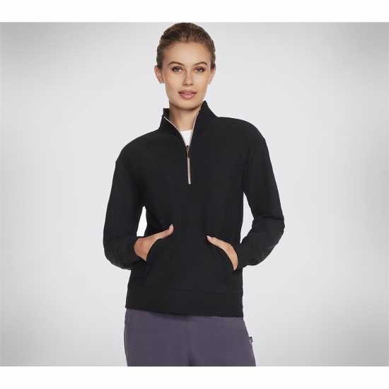 Skechers Goluxe Rib 1 4 Zip Fleece Womens Черно Дамски полар