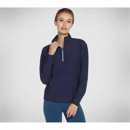Skechers Goluxe Rib 1 4 Zip Fleece Womens Морска синьо Дамски полар