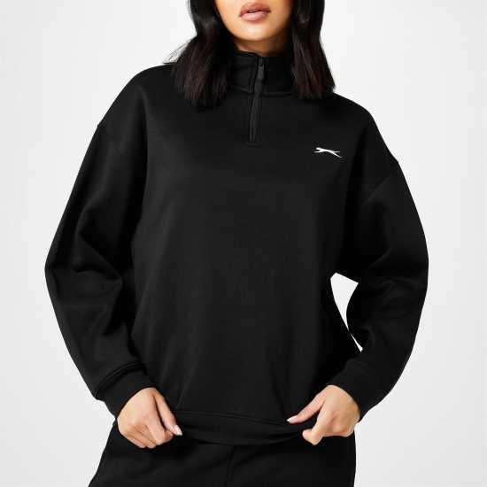 Slazenger Quarter Zip Sweatshirt Womens Черно Дамски полар