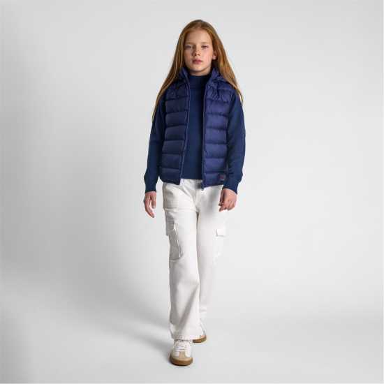 Girls Quilted Gilet Full Zip Detachable Hood Navy Girls Quilted Gilet Full Zip Detachable Hood Navy