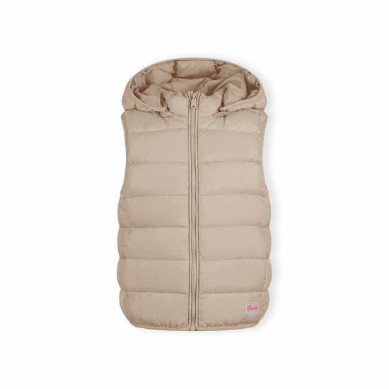 Girls Quilted Gilet Removable Hood Beige Girls Quilted Gilet Removable Hood Beige