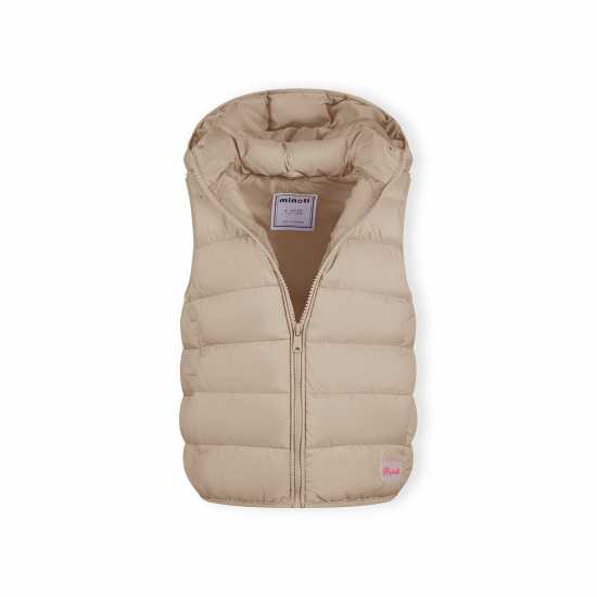 Girls Quilted Gilet Removable Hood Beige Girls Quilted Gilet Removable Hood Beige