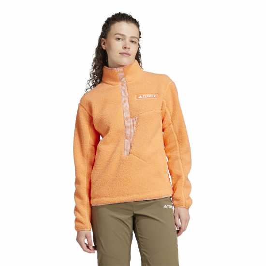 Дамски полар Adidas Terrex Xploric High Pile Fleece Pullover Sweatshirt Womens Кехлибарен оттенък Adidas Terrex Xploric High Pile Fleece Pullover Sweatshirt Womens Кехлибарен оттенък Дамски полар