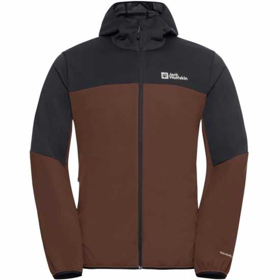 Jack Wolfskin Шел Яке Men's Feldberg Water Resistant Windproof Hooded Long Sleeve Softshell Jacket Hot Choc Jack Wolfskin Шел Яке Men's Feldberg Water Resistant Windproof Hooded Long Sleeve Softshell Jacket Hot Choc