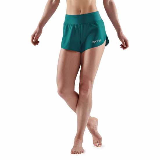 Skins Дамски Шорти Running Shorts Womens Синьо-зелено Дамски клинове за фитнес