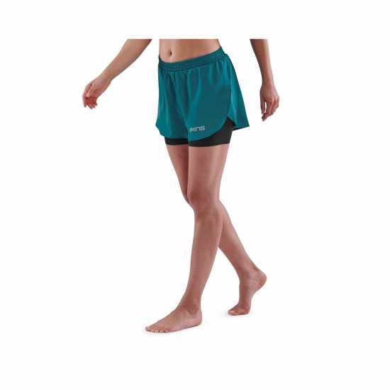 Skins Дамски Шорти Running Shorts Womens Синьо-зелено Дамски клинове за фитнес