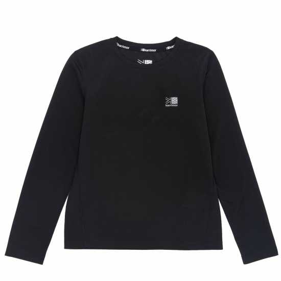 Тениска Момичета Karrimor Long Sleeve Run T Shirt Junior Girls Черно/Сиво Детски тениски и фланелки