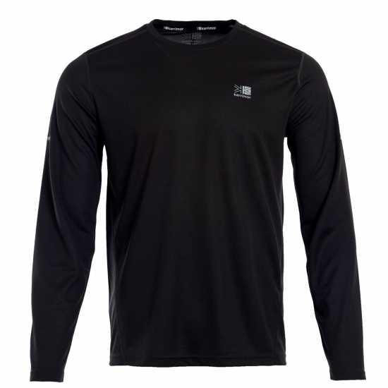 Мъжка Тениска Karrimor Long Sleeve Run T Shirt Mens Черно Мъжки дрехи за бягане