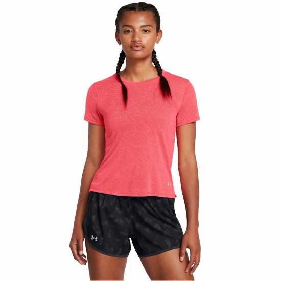 Under Armour Дамско Горнище За Бягане Armour Ua Launch Camo Shortsleeve Running Top Womens Red Дамски тениски и фланелки