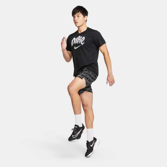 Nike Dri-FIT Run Division Miler Men's Short-Sleeve Running Top Black/Silver Мъжко облекло за едри хора