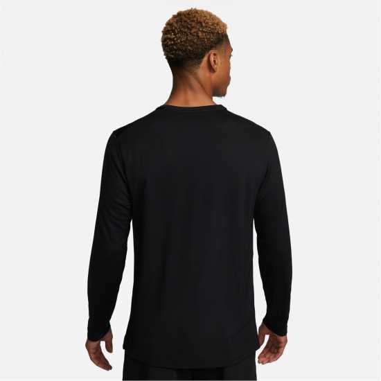 Nike Miler Men's Dri-FIT UV Long-Sleeve Running Top Black Мъжко облекло за едри хора