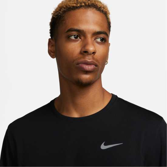 Nike Miler Men's Dri-FIT UV Long-Sleeve Running Top Black Мъжко облекло за едри хора