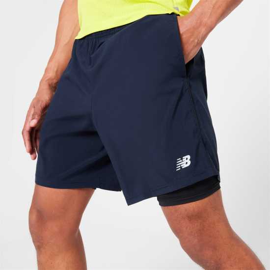 New Balance Мъжки Шорти За Бягане Balance 2 In 1 7 Inch Running Shorts Mens Navy - Мъжко облекло за едри хора