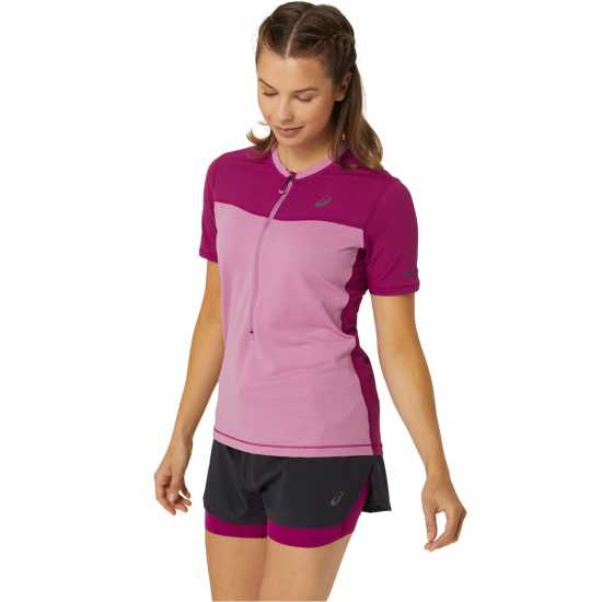 Дамски горнища с цип Asics Fuji Short Sleeve Top Ld42 Мека Череша Asics Fuji Short Sleeve Top Ld42 Мека Череша Дамски горнища с цип