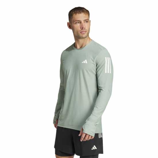 Adidas Own The Run Long-Sleeve Top Mens Сребърно зелено Мъжки дрехи за бягане