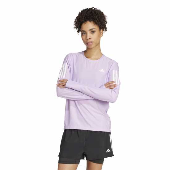 Adidas Own The Run Long-Sleeve Top Womens Powder Plum Дамски дрехи за бягане